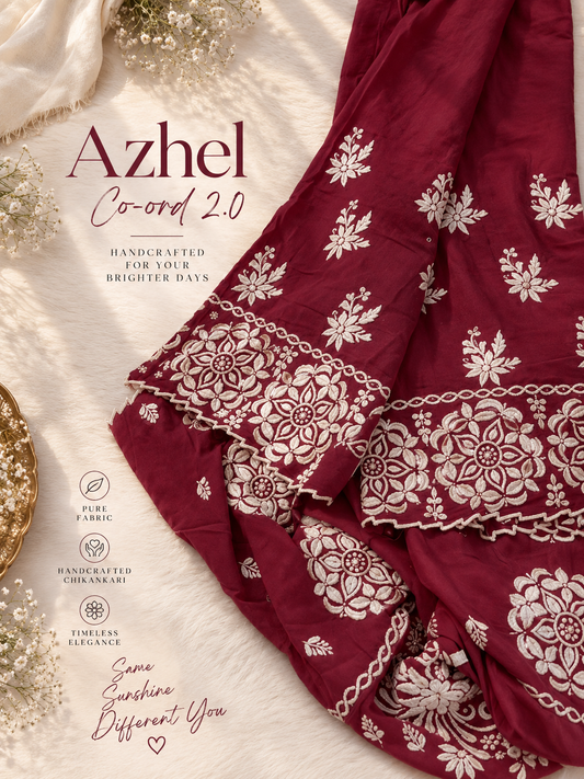 Deep Maroon 2.0 Azhel Co-ord Set With back And Sleeves Embroidery Special (One Creation)