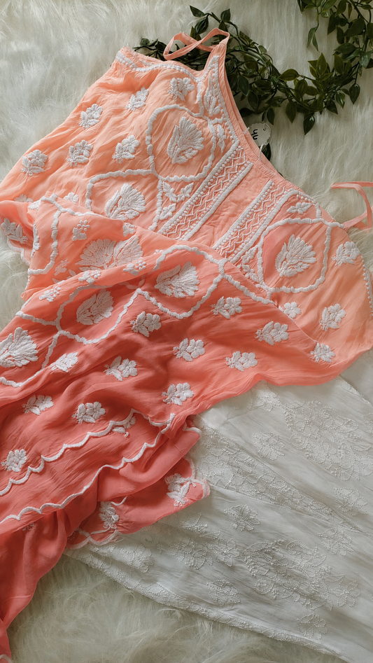 Peaches Tulip Beautiful Premium crepe silk Pure Handcrafted Tunic