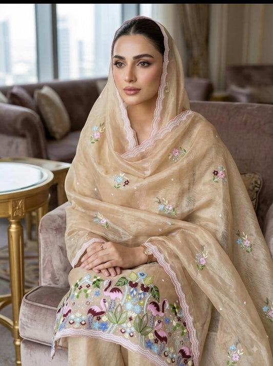 Pure tissue Chanderi Pure Handcrafted Luxurious Unstitched Kurta Dupatta Set