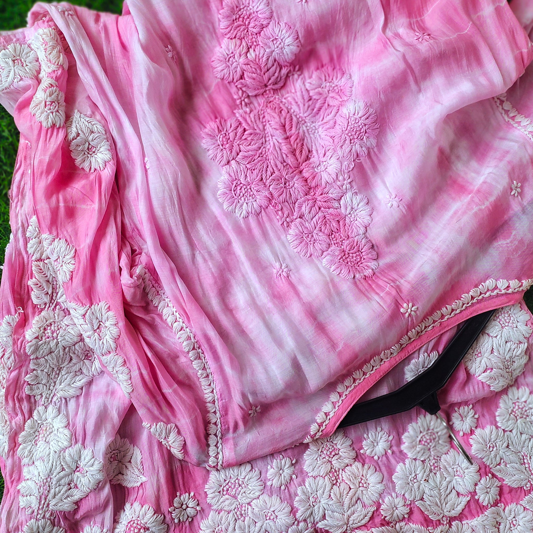 Premium Silk Hot Pink Tye & Dye Chikankari Kurta