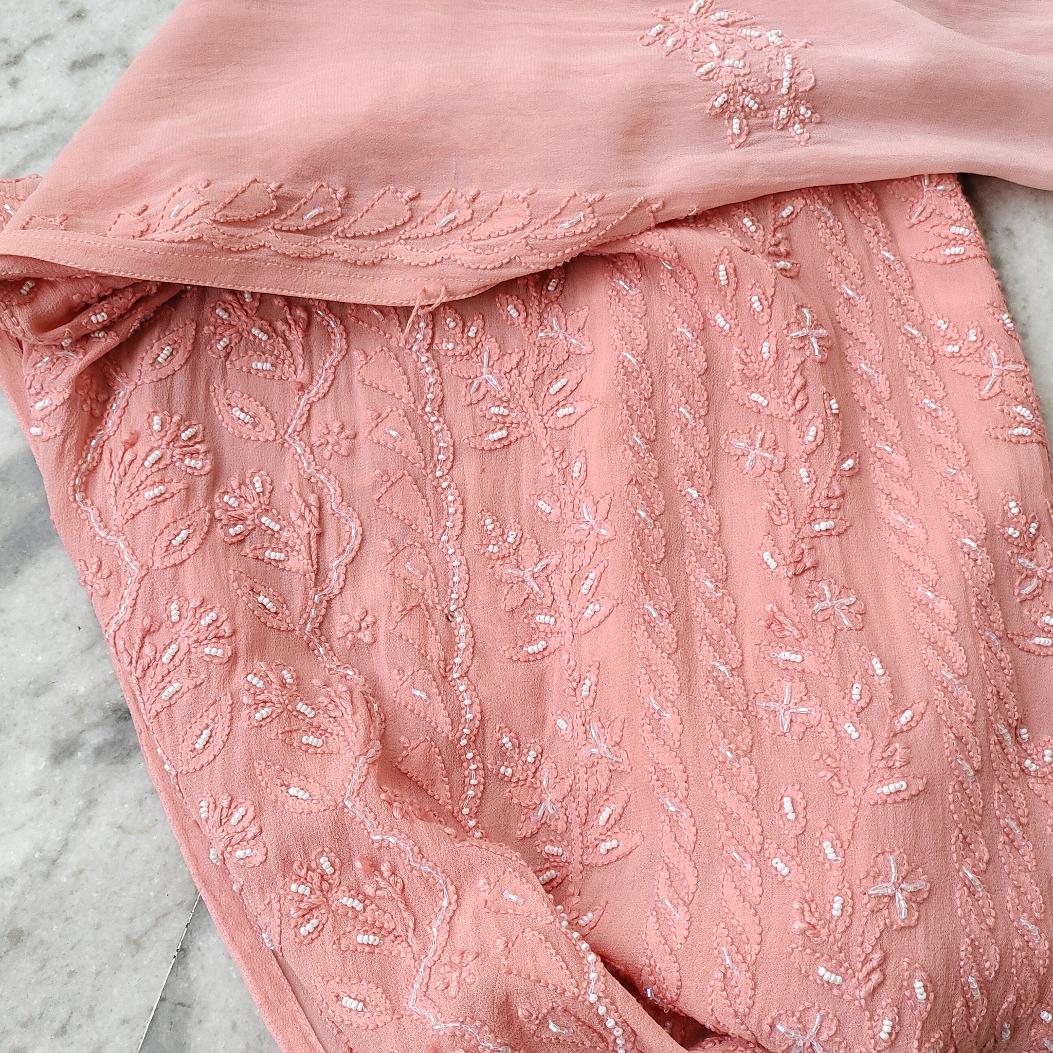 Noori Full Jaal Pearl Cutdana Chikankari Embroidery Long Luxurious kurta Pure Handcrafted