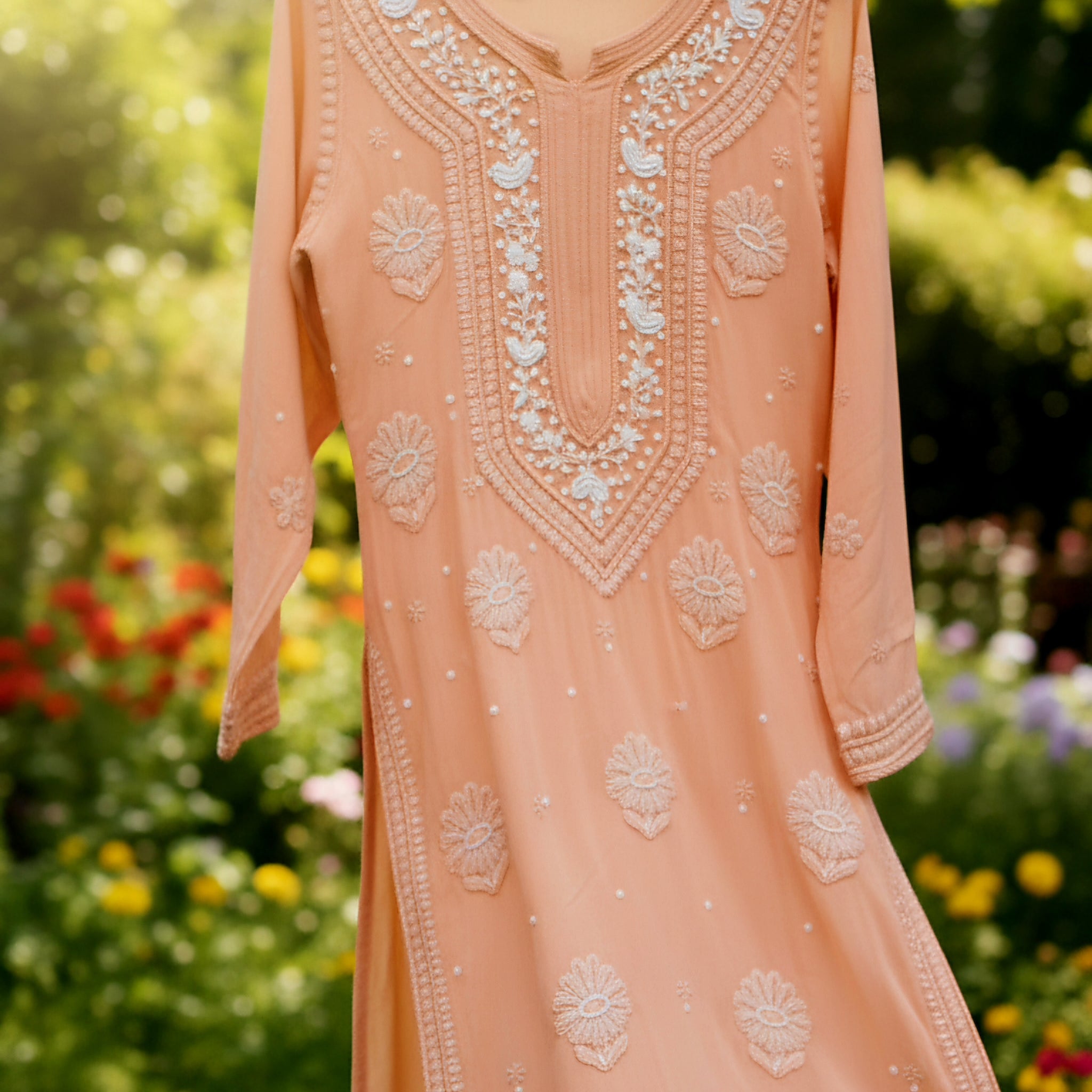 Powder Brown Beautiful Noori  Premium Georgette Chikankari Kurta Cutdana Embroidery