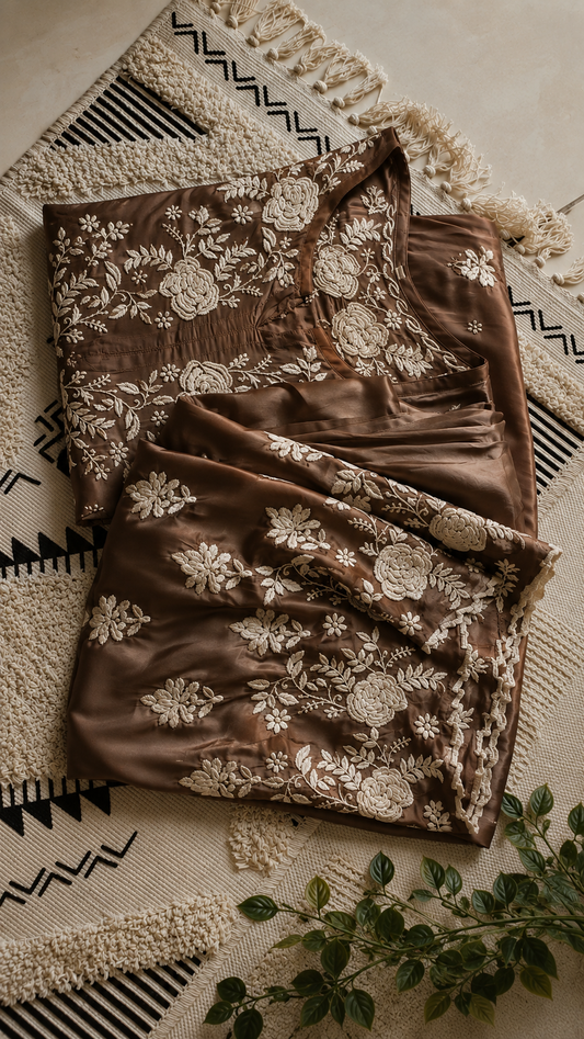 Walnut Co-ord Set With back And Sleeves Embroidery Special (One Creation)