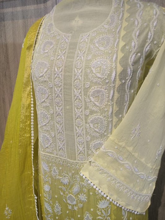 Noori Pearl Cutdana Chikankari Ombre Unstitched Kurta Dupatta