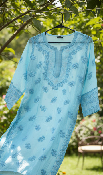 Noori Ombre Premium Silk Chikankari Pearls Cutdana Embroidery