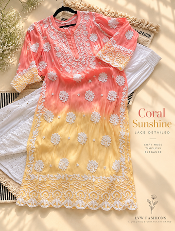 Candy Ombre Premium Georgette luxurious Chikankari Long Kurti