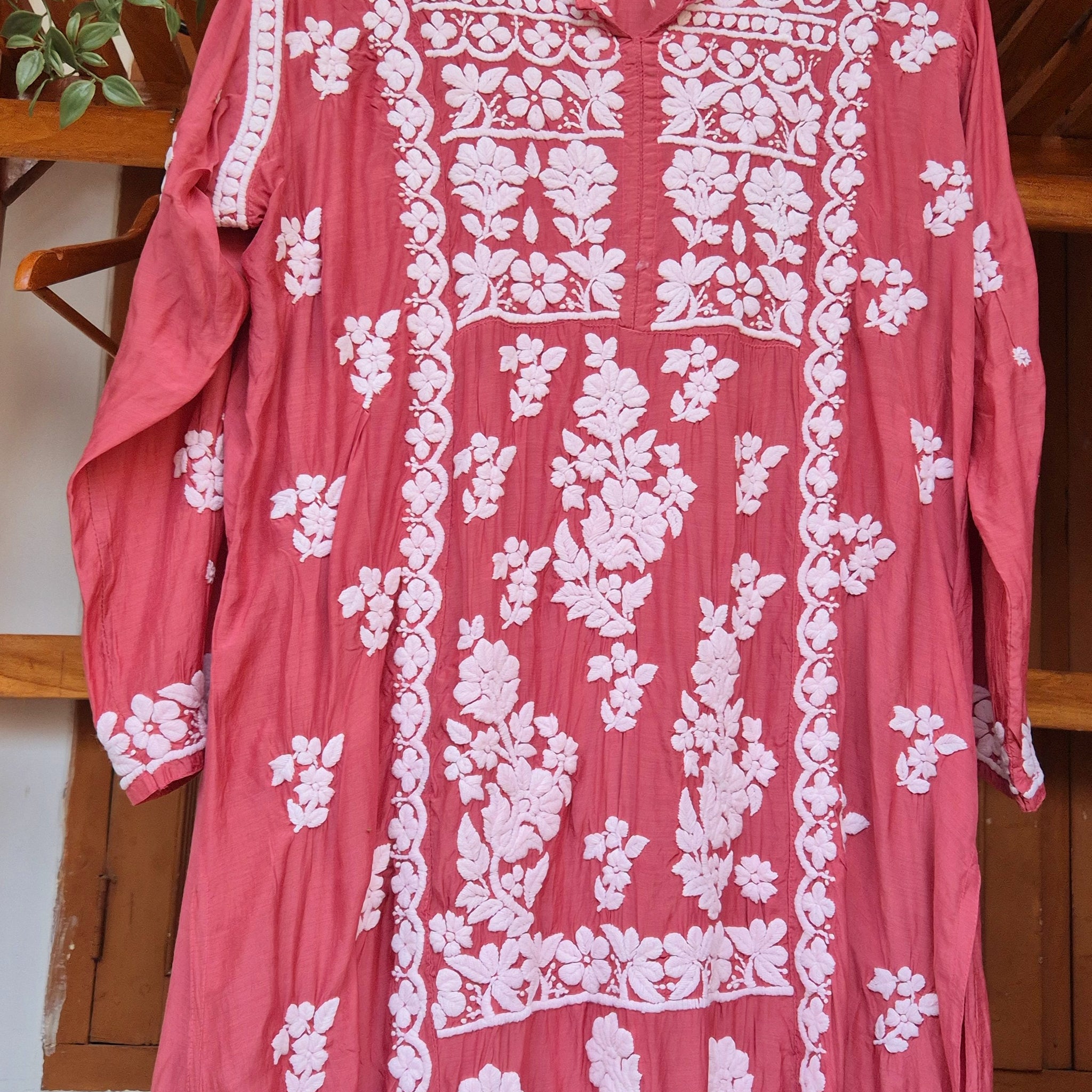 Cinnamon Premium Silk Chikankari Long tunic