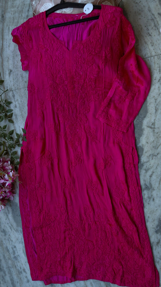 Luxurious Silk Chikankari Long Kurta With Pocket