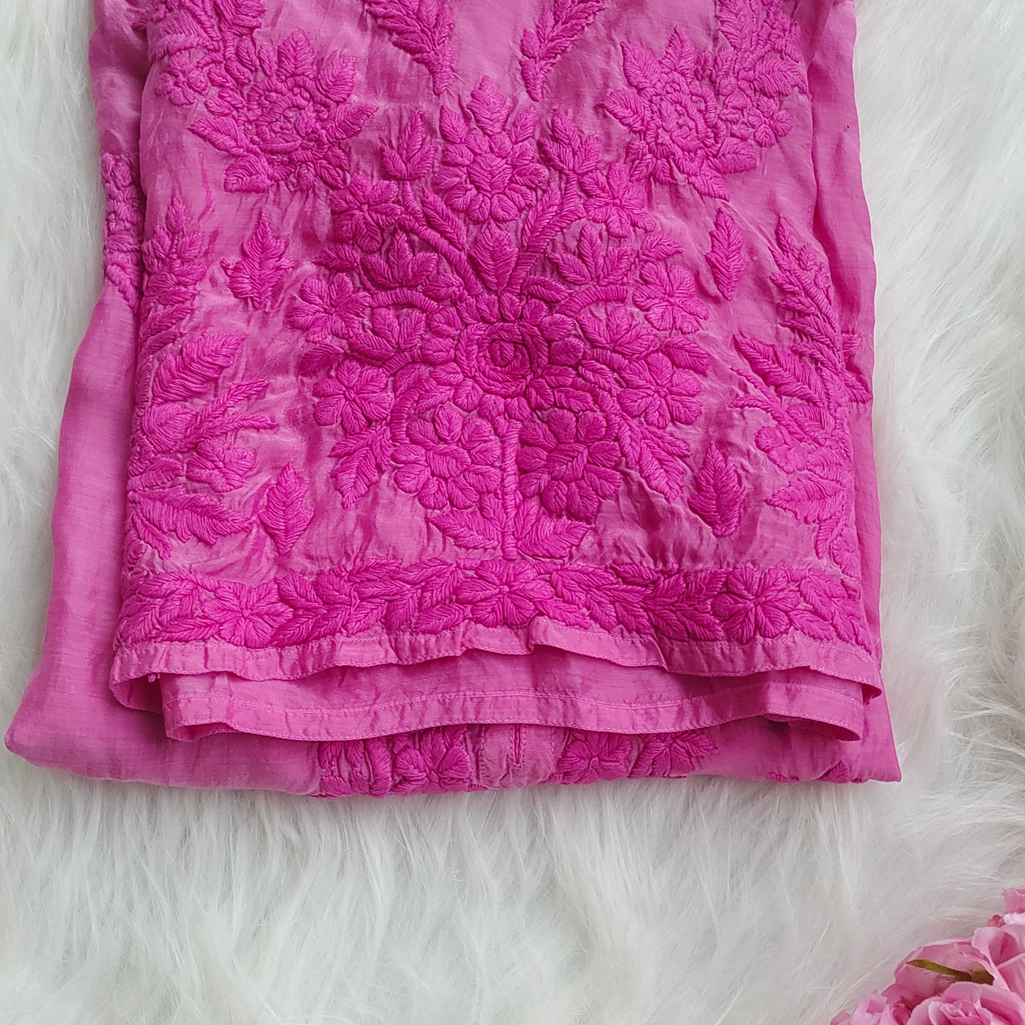 Sunflower Premium Silk Chikankari Long Kurta Pure Handcrafted