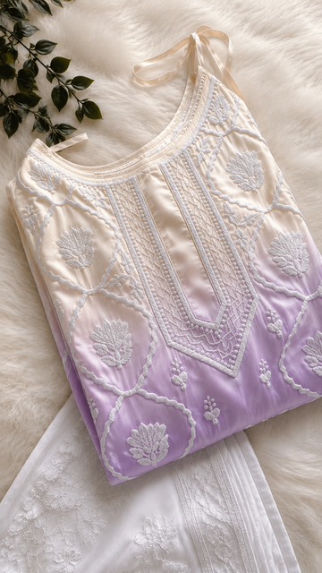 Lavender Tulip Beautiful Premium crepe silk Pure Handcrafted Tunic