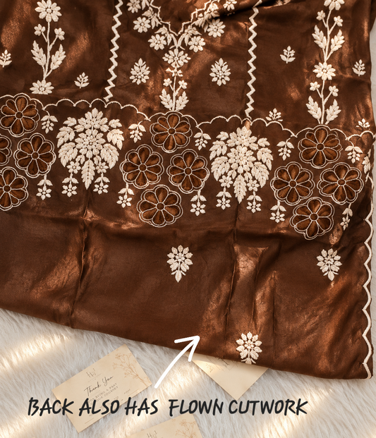 Falown Sarah With back And Sleeves Cutwork Pure Handcrafted Chikankari Kurti Special