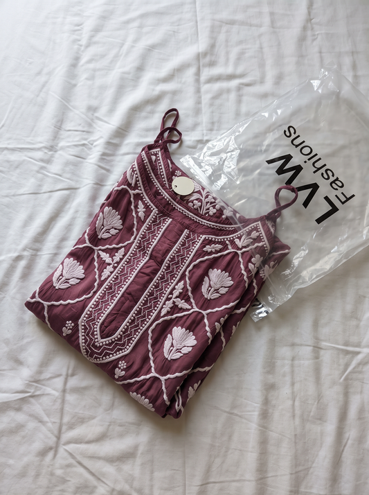 Purple Tulip Premium Crepe Silk Kurti with intricate handcrafted Chikankari embroidery by LVW Fashions.