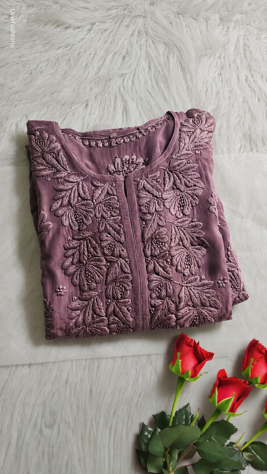 Grappy Premium Georgette Chikankari Pure Handcrafted Luxurious Long Kurta