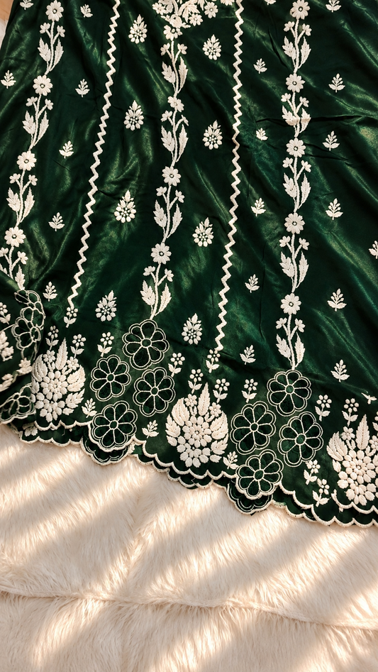 Emerald Green Sarah With back And Sleeves Cutwork Pure Handcrafted Chikankari Kurti Special
