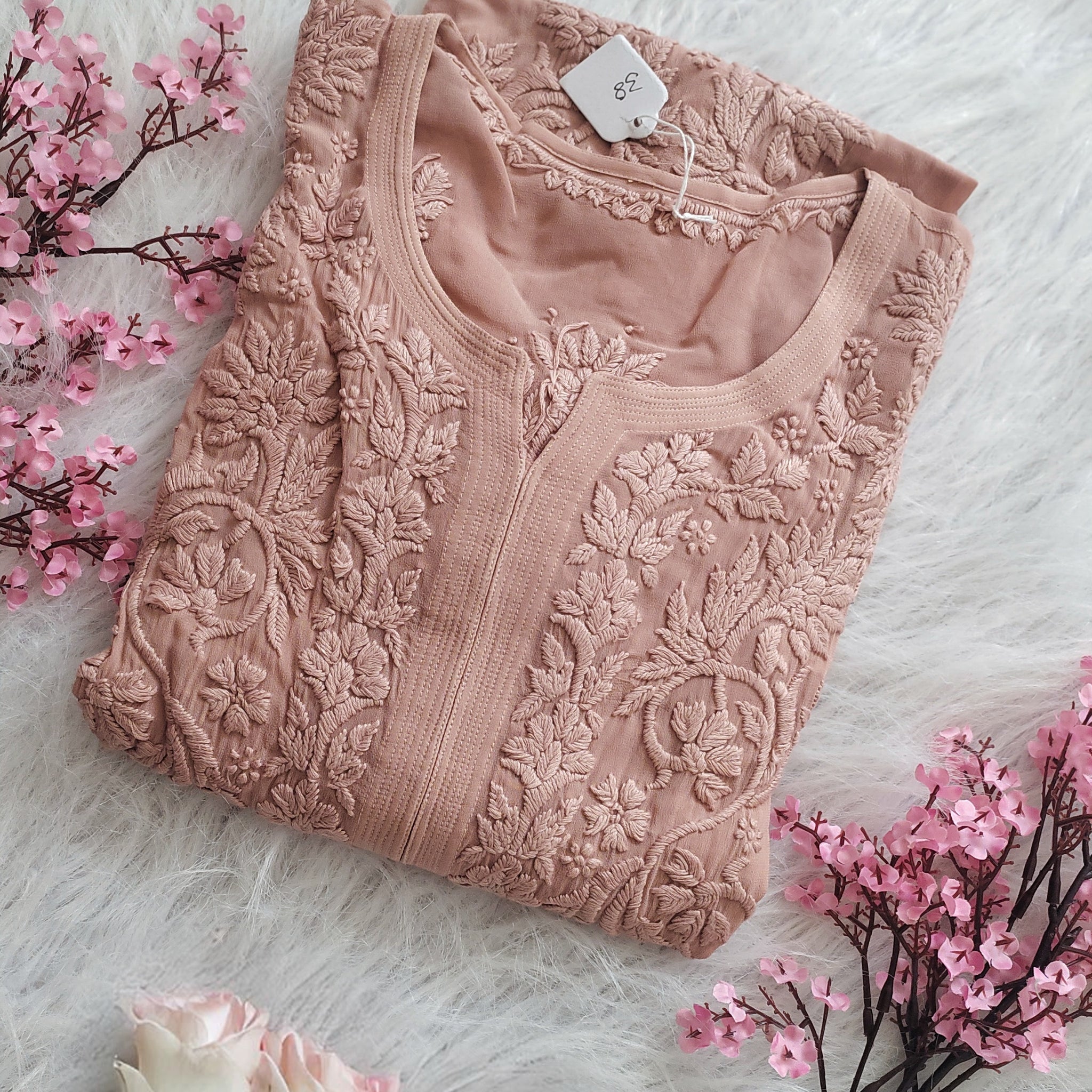 Adaya Powder Brown Premium Georgette Chikankari Long Kurta