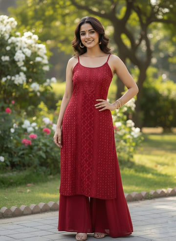 Tulip Straps Premium Georgette Pure Handcrafted Front Heavy Work Tunic