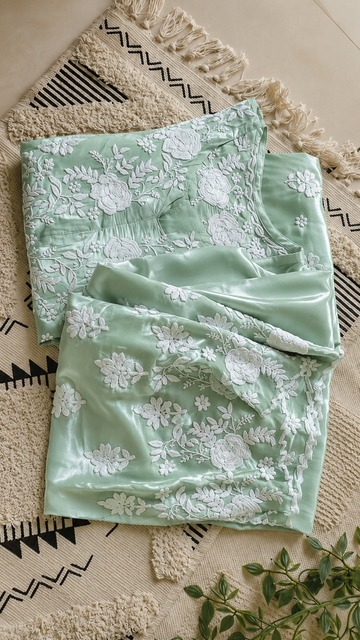 Azhel mint  Co-ord Set With back And Sleeves Embroidery Special (One Creation)