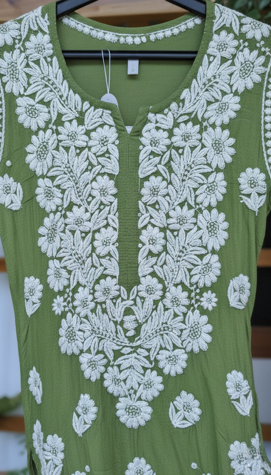 Moss Pure Handcrafted Premium Silk Chikankari Luxurious Long Kurta