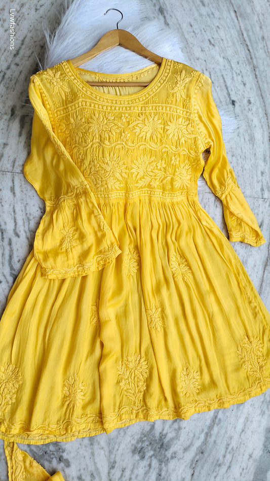 Iriana Premium Silk Chikankari Stylish Tunic Dhoti Set