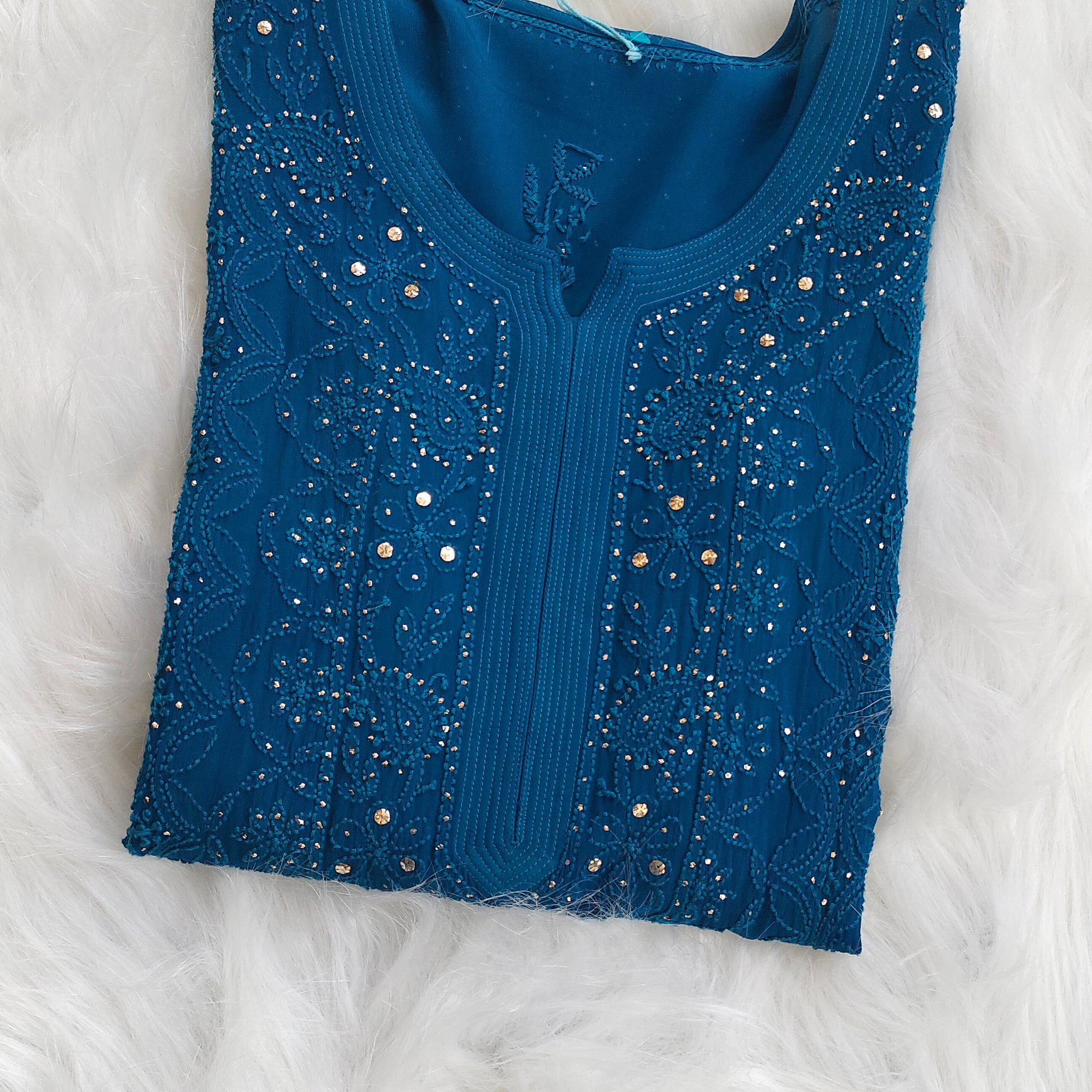 Falak Premium Georgette Chikankari And Mukaish Pure Handcrafted Kurta
