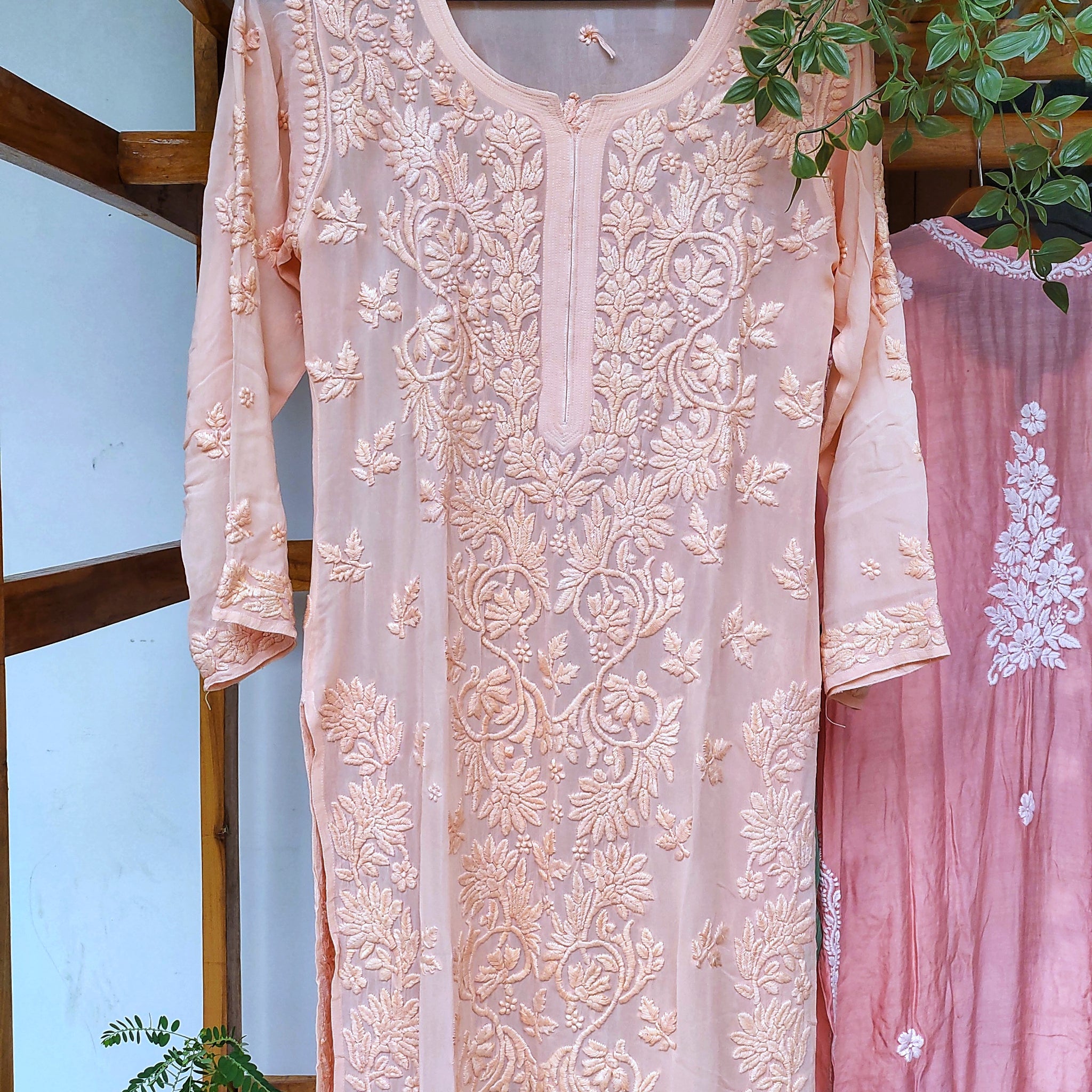 Adaya Pannel Premium Georgette Chikankari Long Kurti