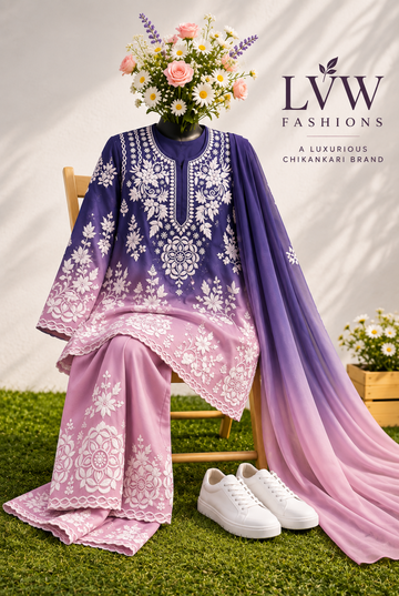Twilight Mirage Premium Crepe Silk Chikankari kurti co-ord set