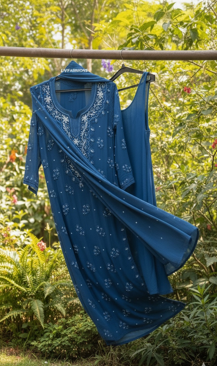 Beautiful Noori  Premium Georgette Chikankari Kurta Cutdana Embroidery
