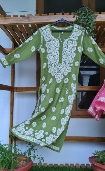 Moss Pure Handcrafted Premium Silk Chikankari Luxurious Long Kurta