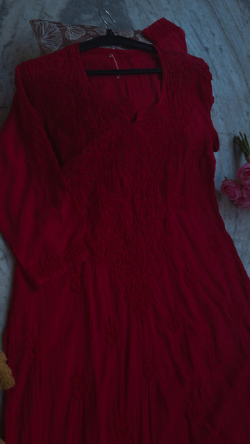 Cherry Red Premium Modal Soft Cotton Non Transparent Chikankari Kurta
