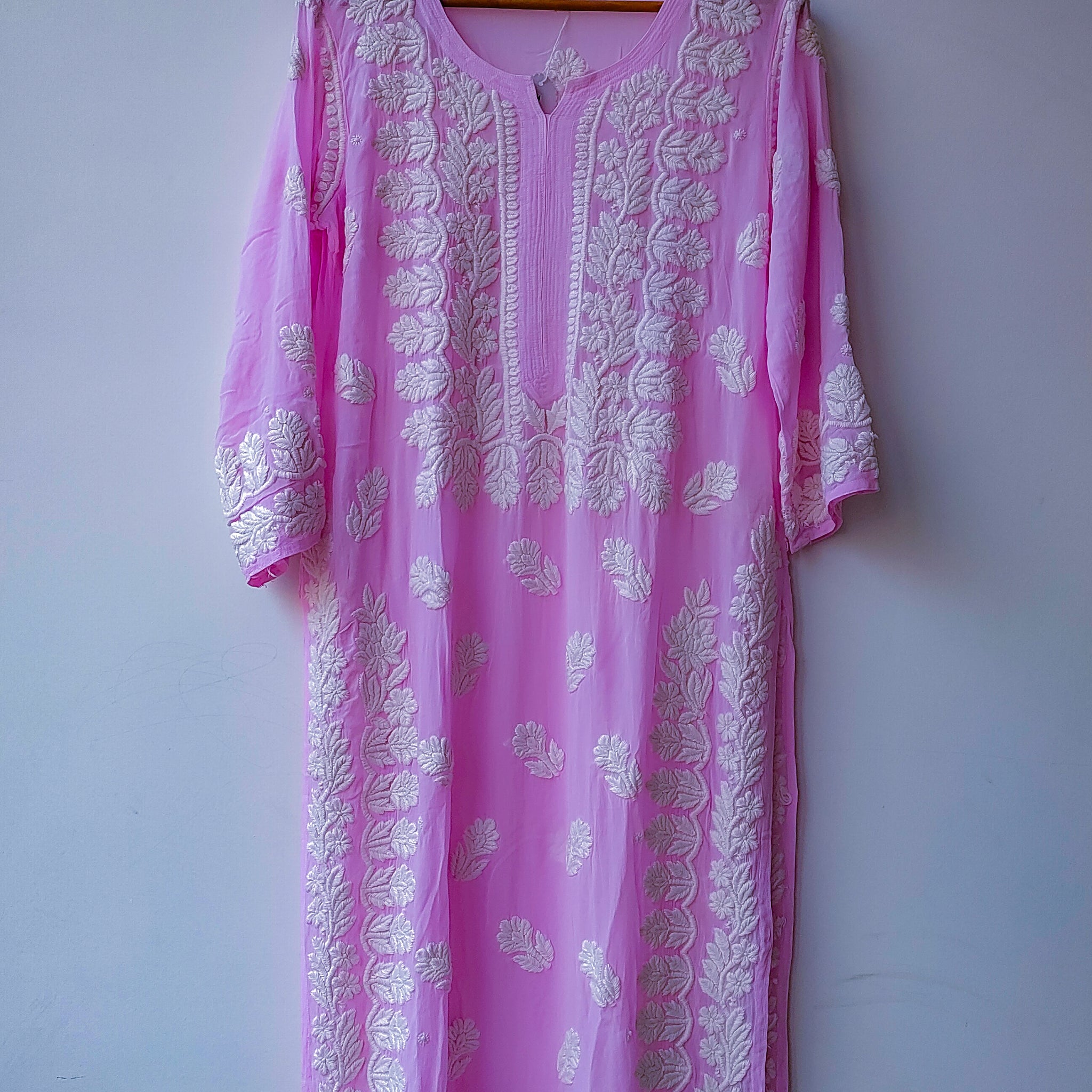 Cadmium violet Premium Georgette Luxury Chikankari Long Kurta