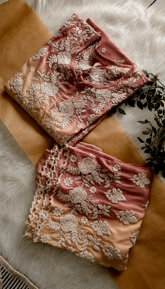 Ombre effect Co-ord Set With back And Sleeves Embroidery Special (One Creation)