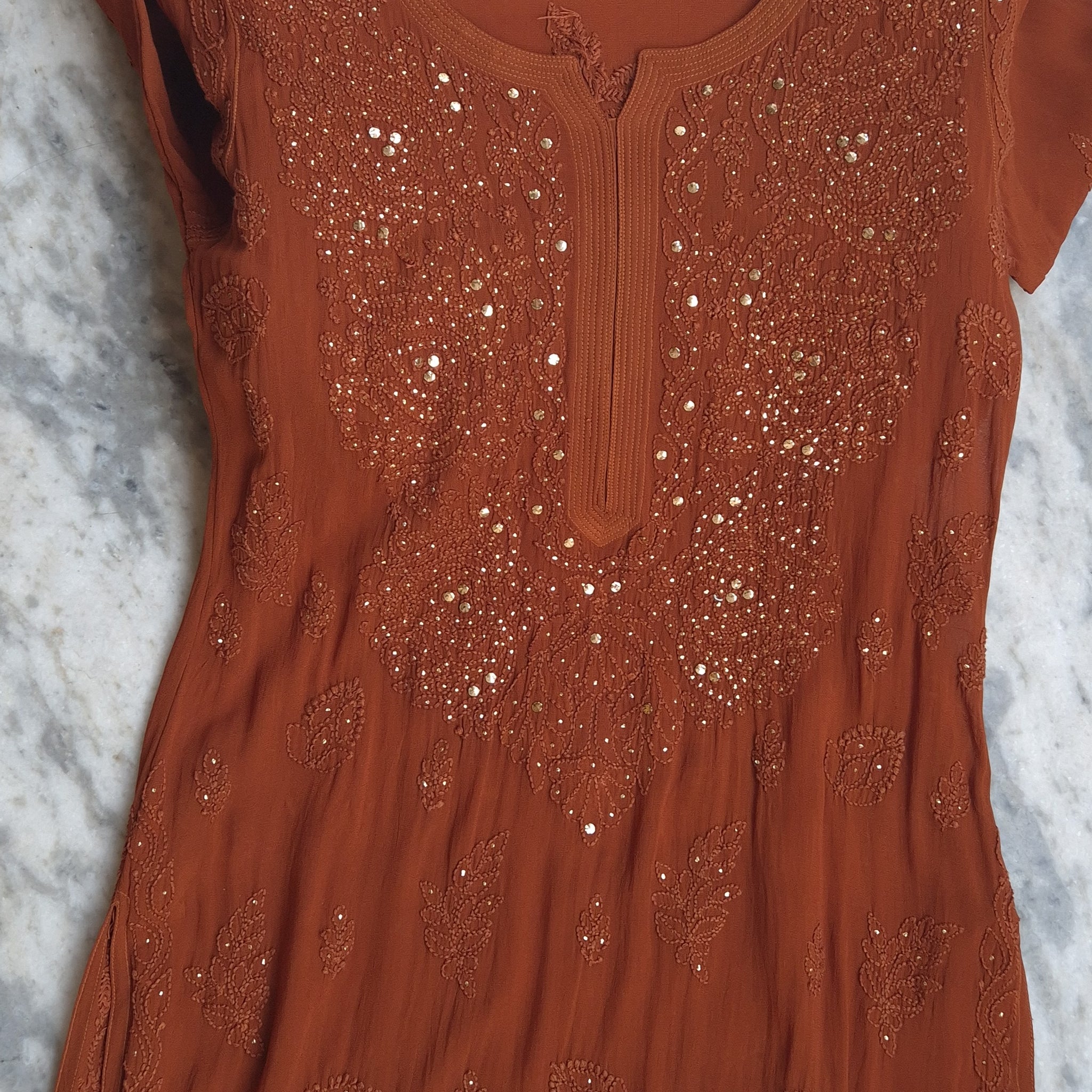 Hershey Kiss Premium Georgette Neck Bootas Chikankari Long Kurti set