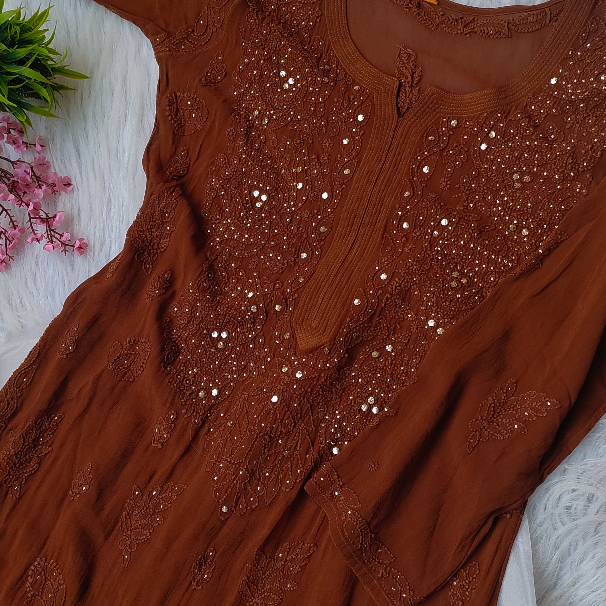 Beautiful Combination Premium Georgette Kurta And Silk Plazzos Co-ord Set