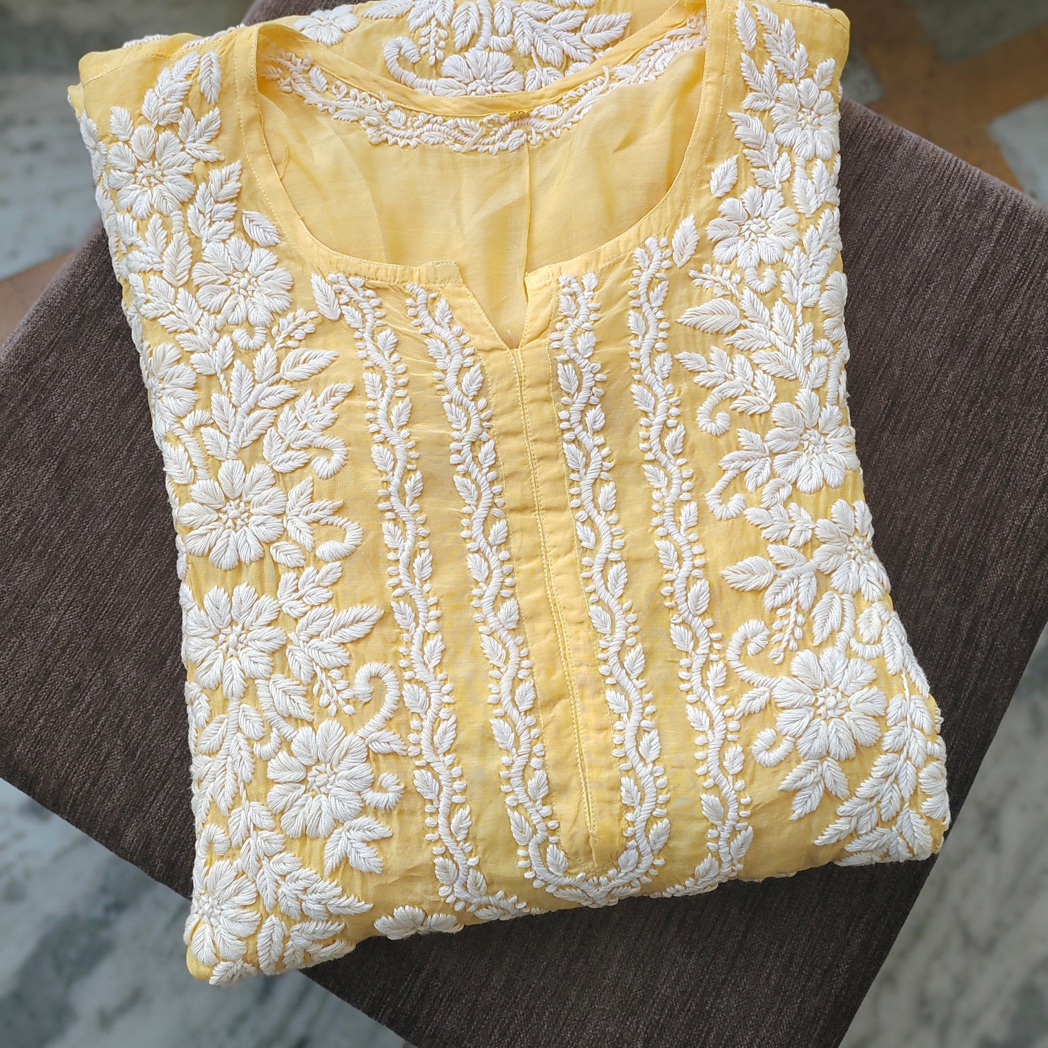 Silk Chikankari Pannel Embroidery Designs Long Kurta