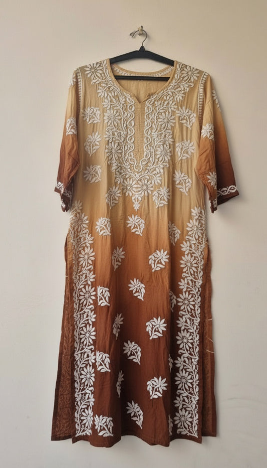 Beautiful Brown Shade Pure Mul Cotton DO TAAR  Chikankari Kurti for Women