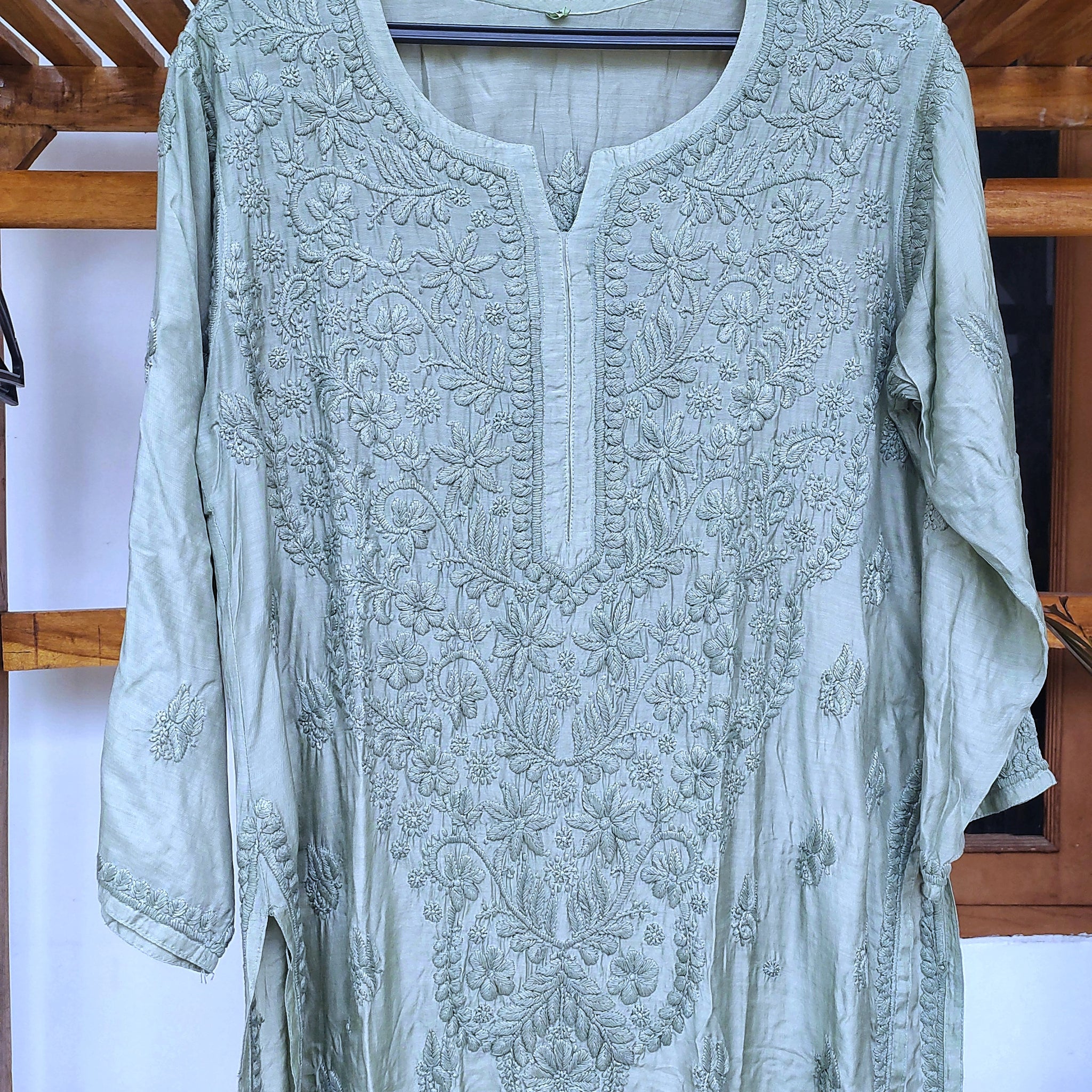 Naaz Heavy Neck Premium Luxurious Silk Chikankari Long Kurta
