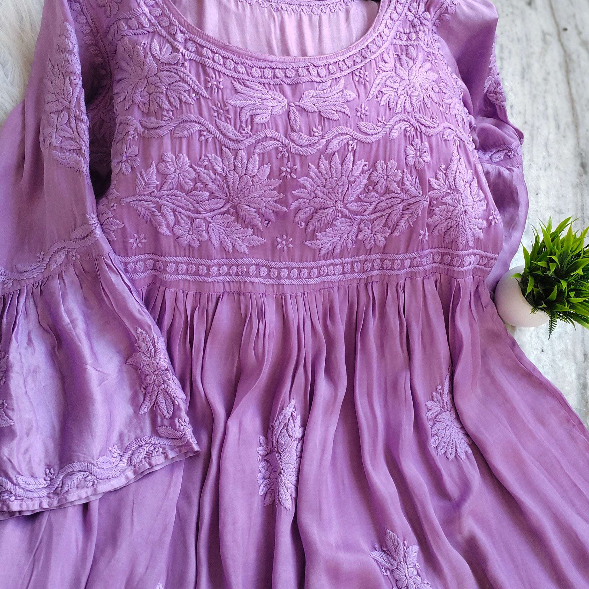 Lavender Frill Sleeves Premium Silk Dhoti Tunic co-ord set