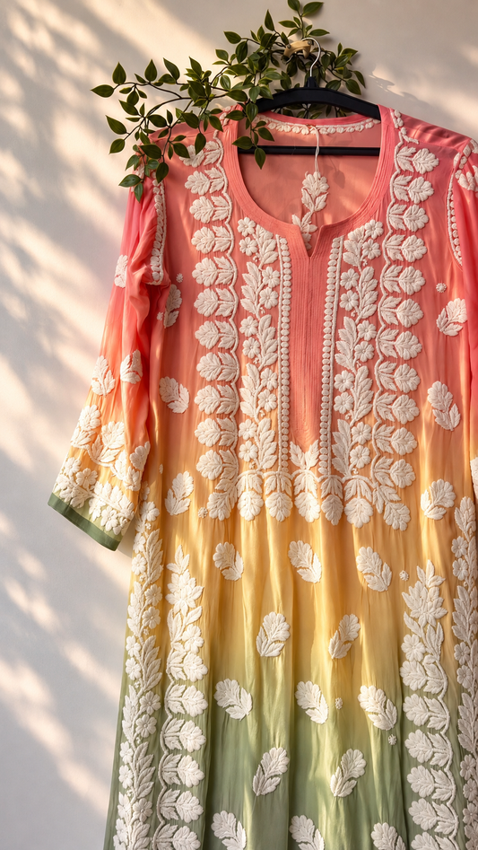 Candy Premium Georgette luxurious Chikankari Long Kurta Heavy Embroidery with Light weight