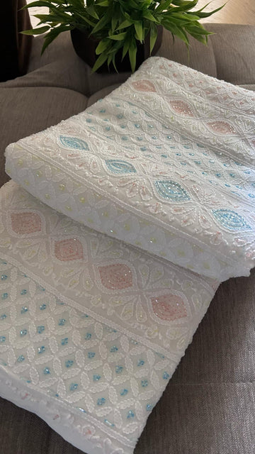 Shafaq Premium Georgette Chikankari Pure Handcrafted Luxurious Kurta Dupatta Set