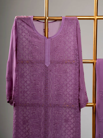 Resham thread Pure Handcrafted Premium Georgette Kurta Set For women