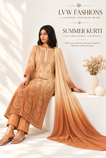 Ceremal ombre Viscose Georgette Chikankari Rose Palette Set