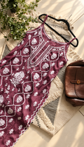Elegant Tulip Premium Crepe Silk Kurti by LVW Fashions with intricate handcrafted Chikankari embroidery, showcasing detailed floral patterns.