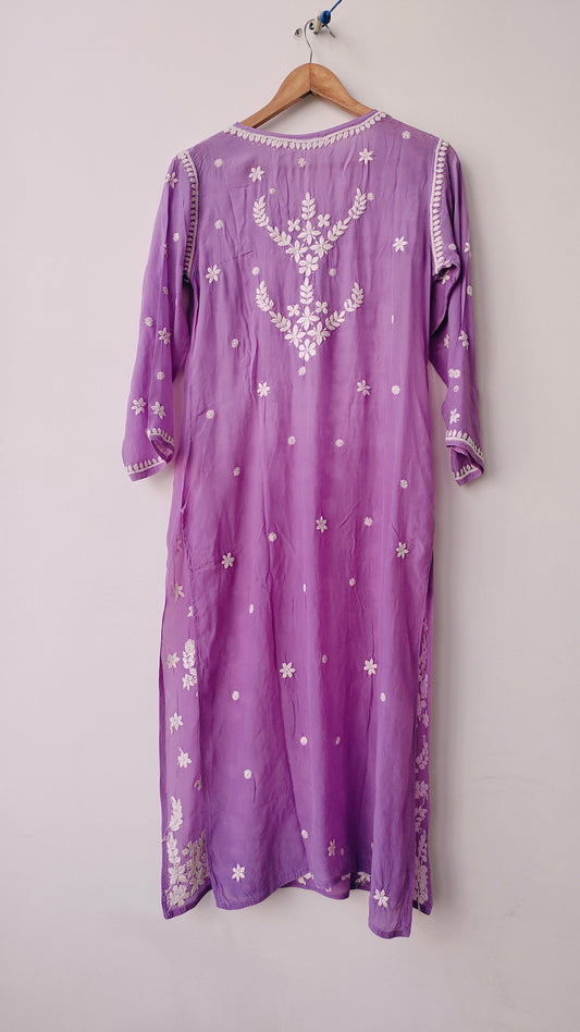 Newest Purple Premium Silk Chikankari Luxurious Long Kurta With Kamdani Add on