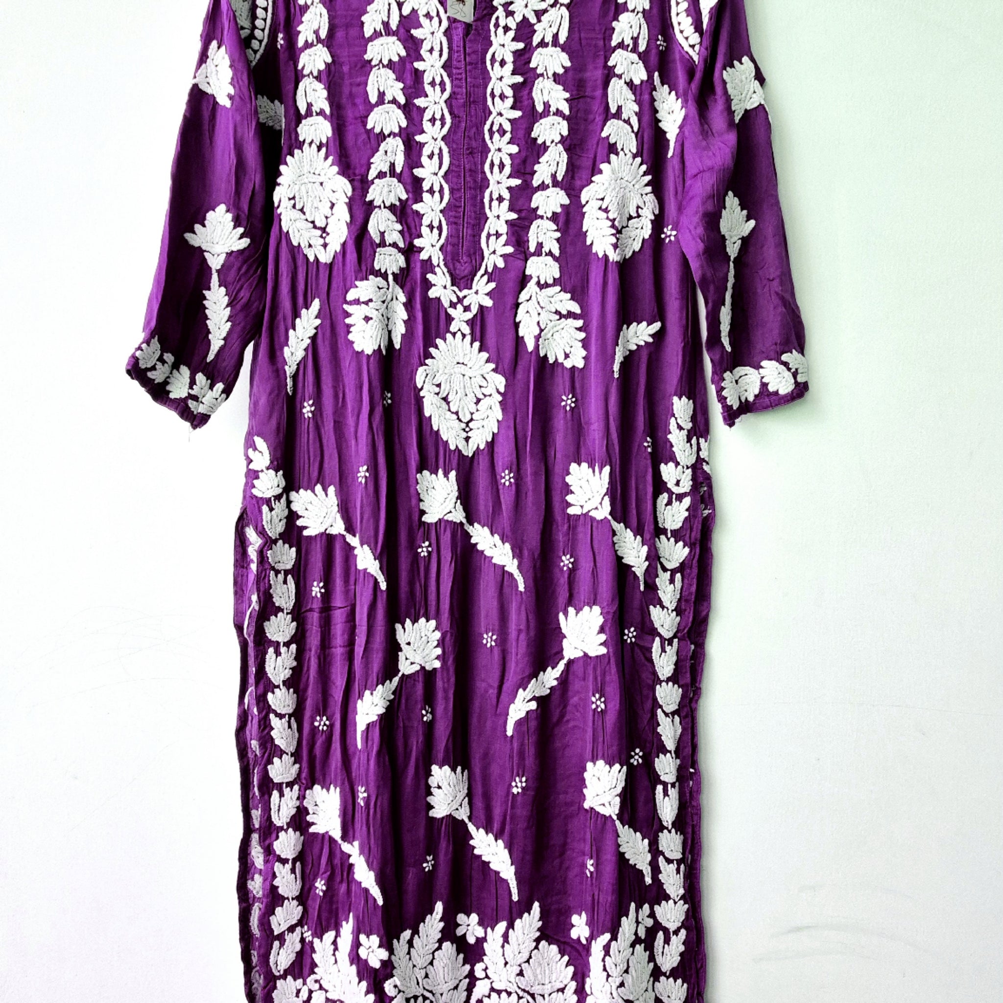 Christmas Purple Premium Silk Chikankari Long Kurta