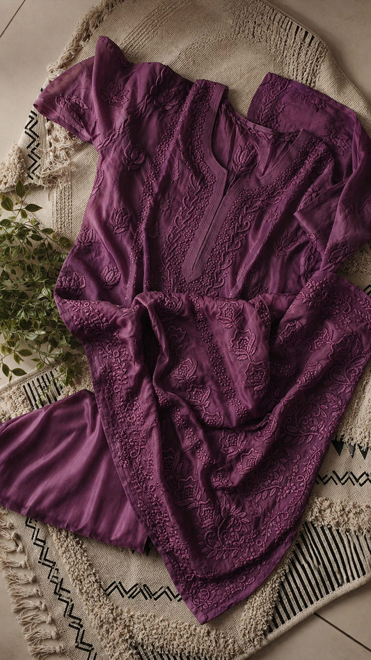 Damson Premium Georgette luxurious Chikankari Long Kurta Heavy Embroidery with Light weight