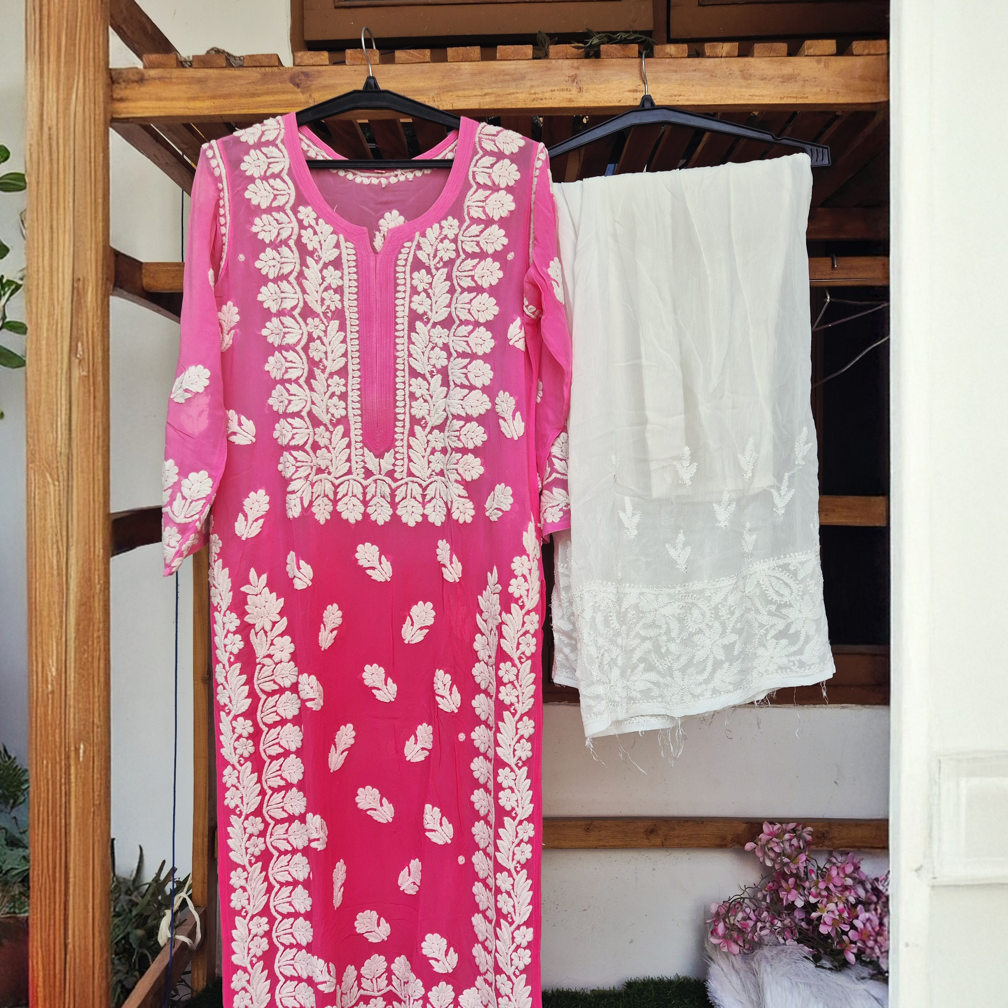 Pinkish Premium Soft Georgette Chikankari co-ord Set