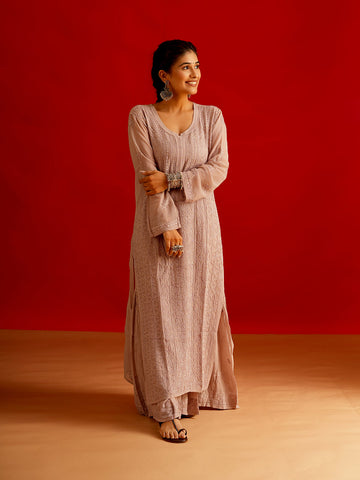 Resham Series Pure Handcrafted Premium Georgette Chikankari Long Kurti Set