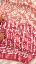 Lavender blush ombre crepe silk Chikankari kurti co-ord set with front and back embroidery, handmade Lucknow Chikankari by LVW Fashions.