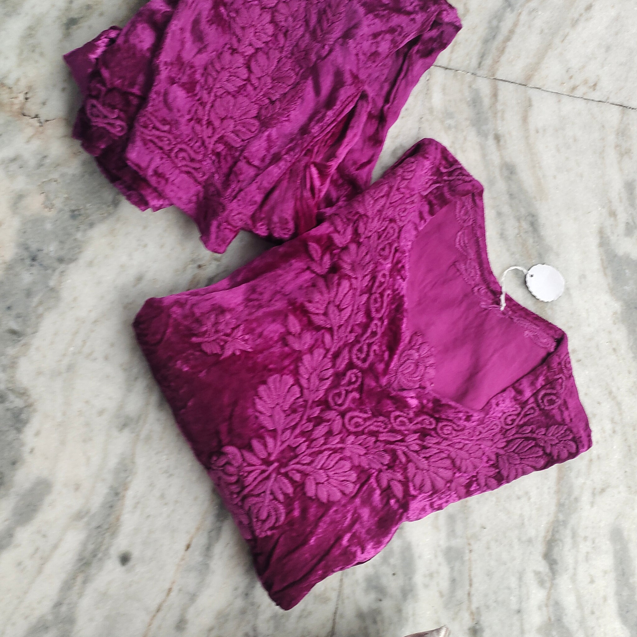 Candy Pink makhmal Chikankari Co-ord Set Luxurious Embroidery