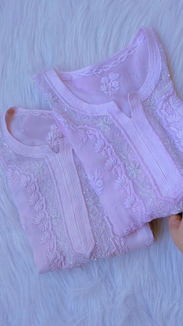 Beautiful Noori Luxurious Look Pearl Cutdana Chikankari Embroidery Long Luxurious kurta Pure Handcrafted